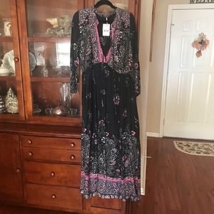 NWT Black Print Maxi Dress Free People L